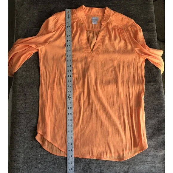 Chico’s Size 1 Orange Tunic V Neck Top Flowy Easy Care Career Or Casual 8/10 - Picture 4 of 11